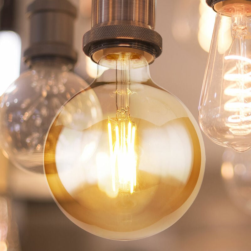 Vintage led E27 dimmable Ampoule Vintage led Retro Filament, verre ambre, 7 watts 670 lumens 2700 kelvins blanc chaud, DxH 12,5x17,5 cm