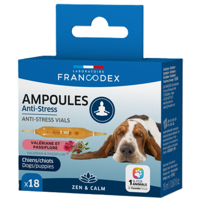 Ampoules Anti-Stress 18 x 1 ml Pour Chiots et Chiens Francodex