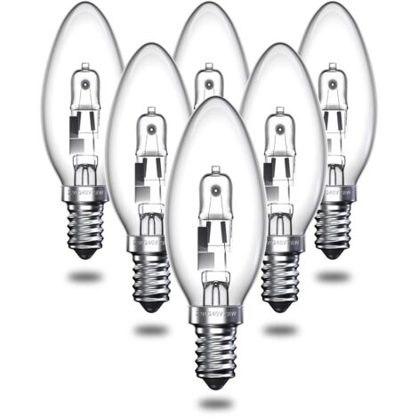 Ampoules Bougie Halogène 28W, E14 SES Ampoule Halogène C35 Petite Ampoule à Vis Edison Lampe Halogène Vintage - Blanc Chaud 2700K - 310 lm - Dimmable - Lot de 6