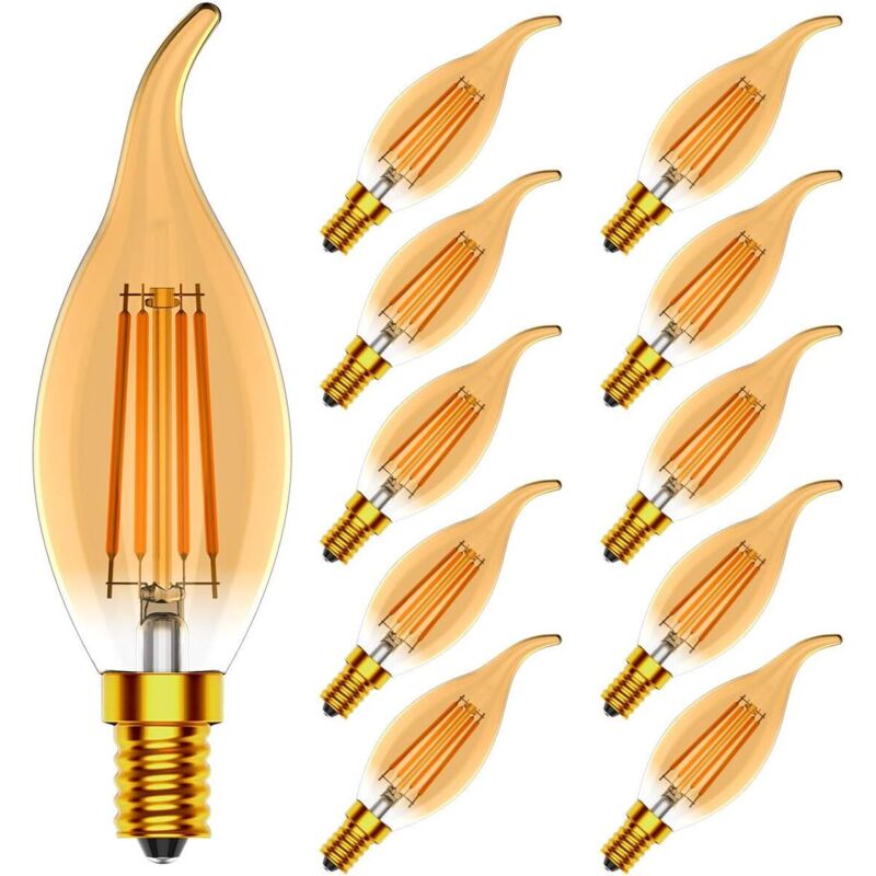 Ampoules Bougies E14 LED, Dimmable Vintage Ampoule Edison Filament,400LM, 2200K jaune chaud,CRI 80, Lot de 10 pièce Ampoules Bougies E14 LED, Dimmable Vintage Ampoule Edison Filament,400LM, 2200K jaune chaud,CRI 80, Lot de 10 pièce