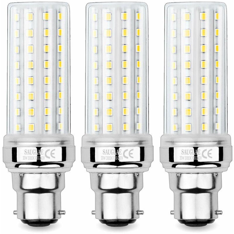 Jusch - Ampoules de Maïs led 20W, Équivalent 150W Ampoule Incandescente, 2300LM, 3000K Blanc Chaud, Ampoules à B22 Baïonnette, 3 Pièces