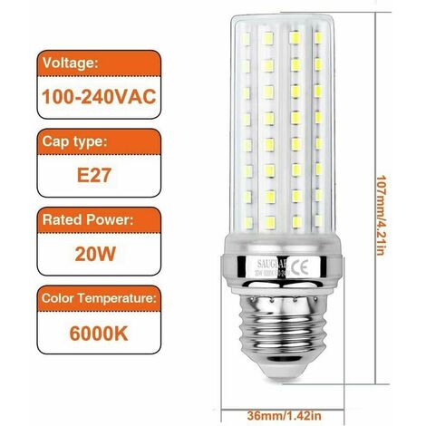 Ampoules de Mas LED 20W, équivalent 150W Ampoule Incandescente, 6000K Blanc Froid, Ampoules à E27 Vis Edison, 3 Pièces