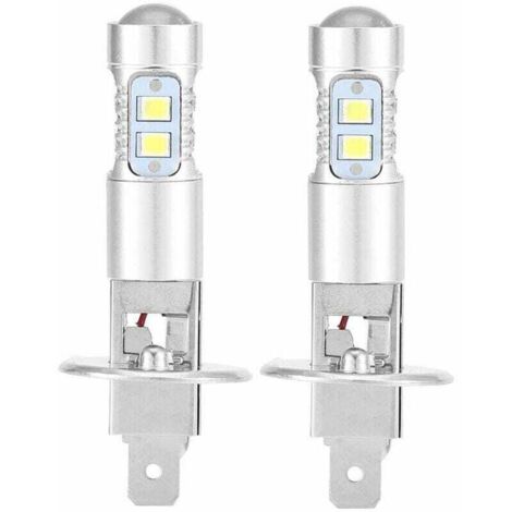 Ampoules de phares, 2x H1 6000K Ultra White 100W Kit d'ampoules de phares à LED pour feux de croisement