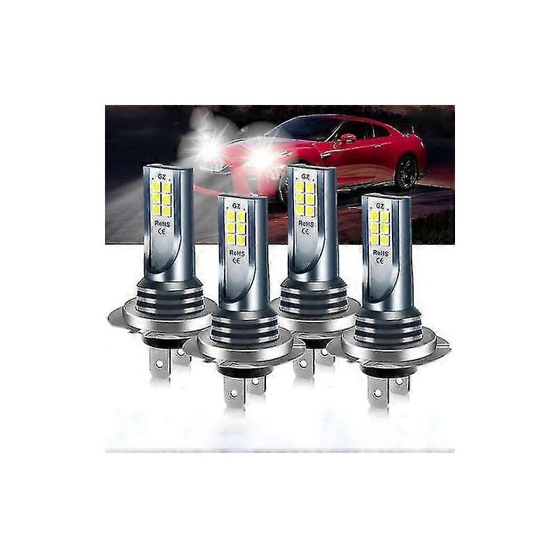 Ampoules de phares à LED H7 feux de route et feux de croisement 220w 60000lm super lumineuses 6000k blanc 4pcs