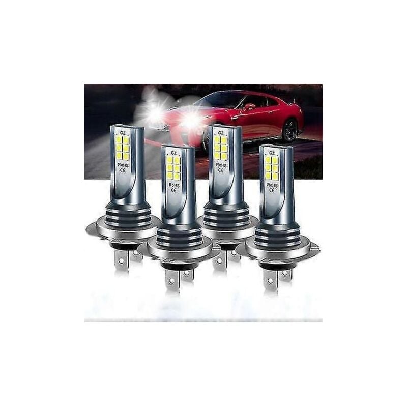 SNQ - Ampoules de phares à led H7 feux de route et feux de croisement 220w 60000lm super lumineuses 6000k blanc 4pcs