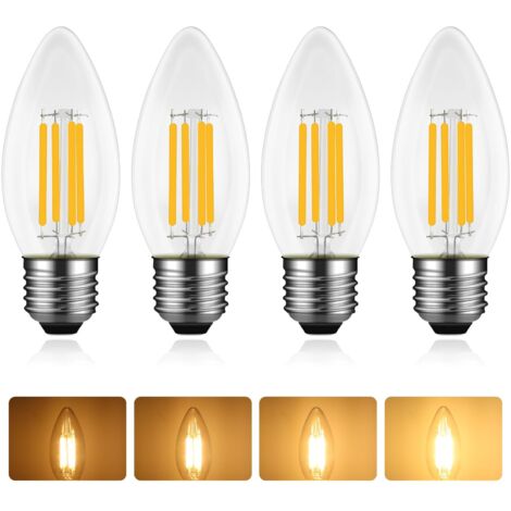 Ampoules E27 Bougie LED 4W, Dimmable, Équivalent Incandescente/Halogène 40W, Blanc Chaud 2700K, 400LM, AC 230V, C35 E27 Filament Vintage, pour Lustres, Plafonnier, Applique, Lot de 4