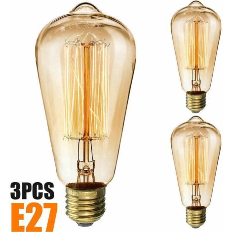 Ampoules Edison Vintage Ampoule 40W E27 Ampoule à Filament à Vis ST64 Style Antique Rétro Blanc Chaud 3000K Ra90 Verre Ambré Lot de 3