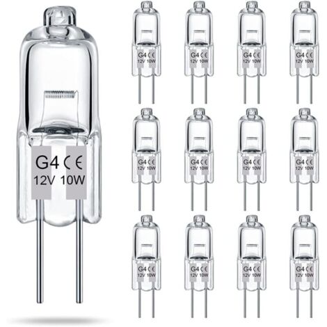 Ampoules G4, lot de 14 ampoules halogènes 2 broches 12 V 10 W, type T3 JC, remplacement pour éclairage sous meuble, lustres, éclairage paysager, intensité variable, blanc chaud 2700 K.