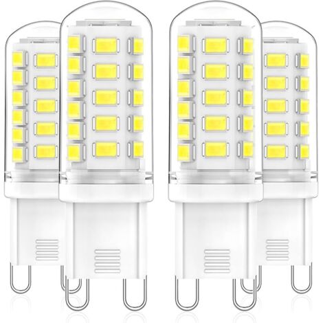 Ampoules G9 LED 3W Équivalent 33W 40W 50W G9 Halogène Lampe, Banc Froid 6000K, 520LM, 360 Degrés, Sans Scintillement, CRI 83+, AC/DC 220-240V, Non Dimmable, Paquet de 4