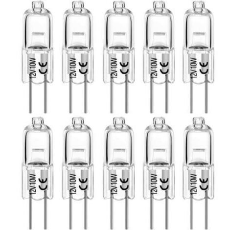 Ampoules Halogènes G4, 10W Ampoule G4, Lampe de Base à Broche Halogène 12V, Blanc Chaud 2800K, Lampe Halogène Basse Tension G4, Lampe à Capsule Transparente, Paquet de 10