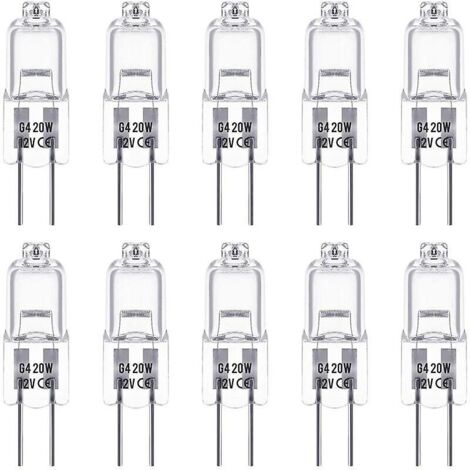 Ampoules halogènes G4, 12 V 20 W, culot à broches, blanc chaud 2800 K, dimmables, lampe halogène basse tension G4, capuchon transparent