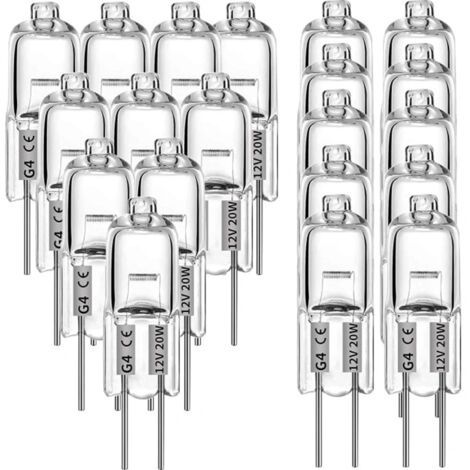 Ampoules Halogènes G4 20W 12V Blanc Chaud - Lot de 20 Pièces
