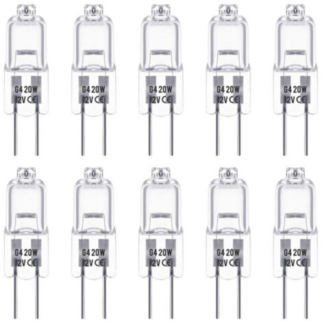 Ampoules halogènes G4 20W 12V, type T3 JC, 2 broches, dimmable – pour éclairage paysager, sous meuble, Puck Light et Track Lighting – Lot de 10 – Remplacement de base –
