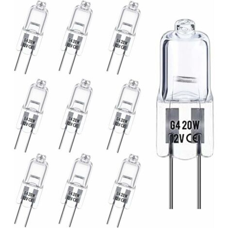 Ampoules halogènes G4, ampoule capsule 20 W 12 V, Lampe Halogène Basse Tension G4, Blanc Chaud 3000K, 10 pièces