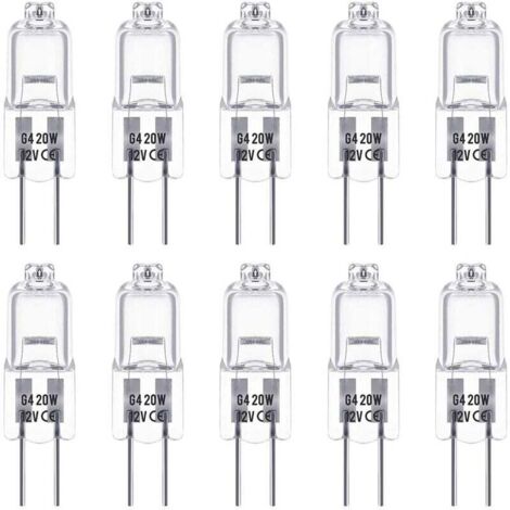 Ampoules Halogènes G4, Lampe de Base à Broche Halogène 12V 20W, Blanc Chaud 2800K, Gradable, Lampe Halogène Basse Tension G4, Lampe à Capsule Transparente, Paquet de 10 56Vingt