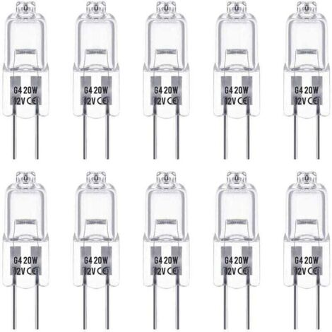 Ampoules Halogènes G4, Lampe de Base à Broche Halogène 12V 20W, Blanc Chaud 2800K, Gradable, Lampe Halogène Basse Tension G4, Lampe à Capsule Transparente, Paquet de 10 56Vingt