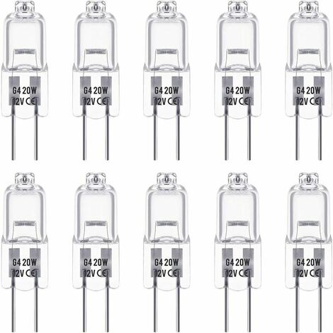Ampoules Halogènes G4,12V 20W, Blanc Chaud 3000K, 350LM, Gradable, Transparente, Paquet de 10