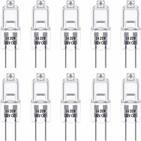 Ampoules Halogènes G4,12V 20W, Blanc Chaud 3000K, 350LM, Gradable, Transparente, Paquet de 10