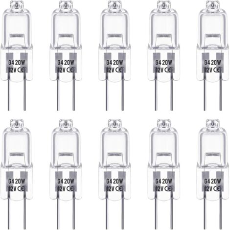 Ampoules Halogènes G4,12V 20W, Blanc Chaud 3000K, 350LM, Gradable, Transparente, Paquet de 10