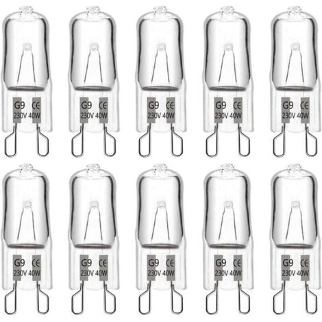 Ampoules halogènes G9 40 W 230 V 480 lm 2900 K blanc chaud, dimmables, pour lustres, lampes d'extérieur, appliques murales et éclairage de meubles (lot de 10).