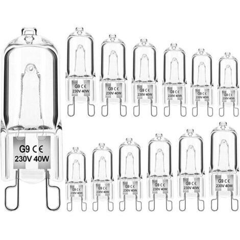 ampoules halogènes G9 à intensité variable 40 W 230 V Blanc chaud Pour four micro-ondes cuisinière plafonniers Lot de 12 [Classe énergétique G]