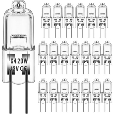 Ampoules halogènes, lot de 20, culot G4, 2 broches, 12 V 20 W, JC T3, dimmable, 3000 K.