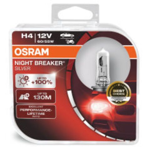 Ampoules halogènes Osram H4 12V NIGHT BREAKER SILVER +100%/ 2 pièces/
