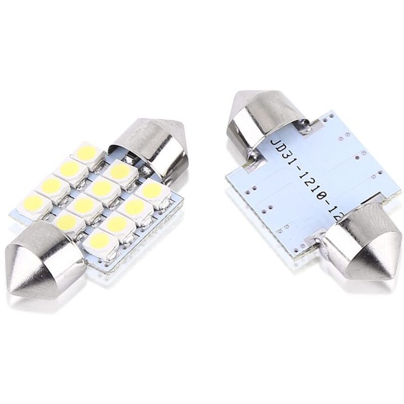 Ampoules intérieures plafonnier, 31mm led Ampoule Lampe Dôme 12V 12SMD Lampe Dôme Festoon ( 2Pcs)