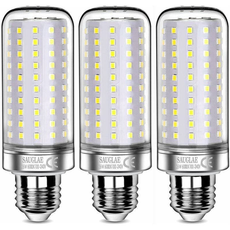 Ampoules LED 26W, Équivalent 200W Ampoule Incandescente, 3000Lm, 6000K Blanc Froid, Ampoules à E27 Vis Edison, 3 Pièces [Classe énergétique E]