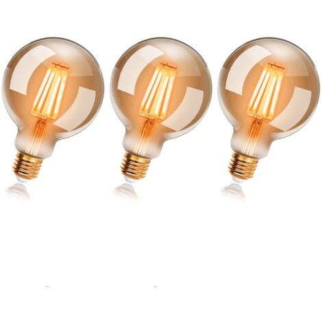 Ampoules LED 6W Edison Vintage G80, Blanc Chaud 2200K E27, Equivalent à Ampoule Incandescente 48W, Ampoule Rétro à Filament, Rétro Antique Lampe décorative, Non-Dimmable, Lot de 3