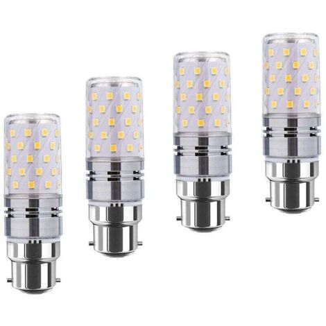 Ampoules LED B22 forme maïs 12 W (équivalent 100 W), 1200 lm, blanc chaud 3000 K, non dimmables – Lot de 4