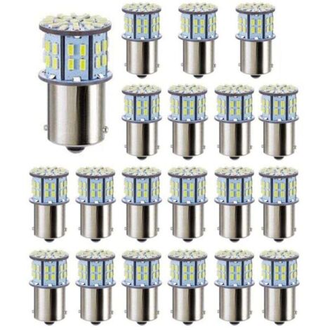 Ampoules LED Blanc 50 SMD 3014 Super 20 Pièces 1156 1141 1003 BA15S pour Camping Car Remorque Bateau