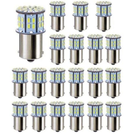 Ampoules LED Blanc 50 SMD 3014 Super 20 Pièces 1156 1141 1003 BA15S pour Camping Car Remorque Bateau