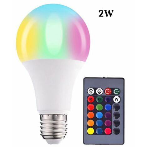 Ampoules LED Couleur, RGBW Dimmable LED Bulbs E27 Télécommande Lampes d'Ambiance avec Fonction de Mémoire et Minuterie, 7 niveaux de Luminosité pour Maison/Décoration/Bar/Fête（2W）
