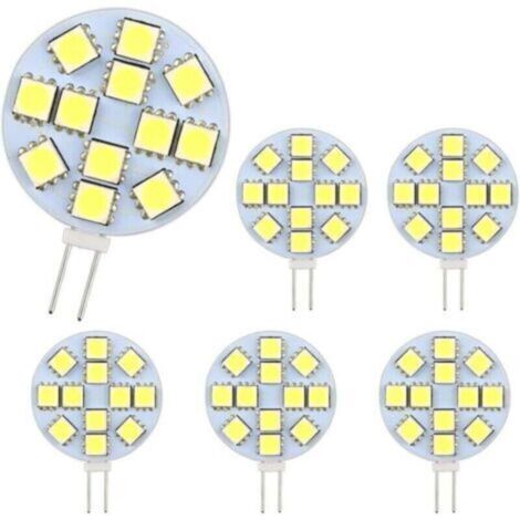Ampoules LED de 2 watts,12 puces LED SMD 5050, équivalent à une ampoule halogène de 20 watts, non dimmables,ampoules LED rondes, adaptées à l'éclairage d'armoires et à l'éclairage encastré,paquet de 6