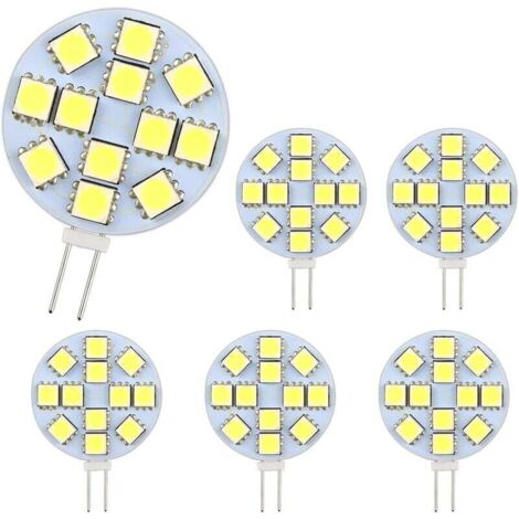Ampoules LED de 2 watts,12 puces LED SMD 5050, équivalent à une ampoule halogène de 20 watts, non dimmables,ampoules LED rondes, adaptées à l'éclairage d'armoires et à l'éclairage encastré,paquet de 6