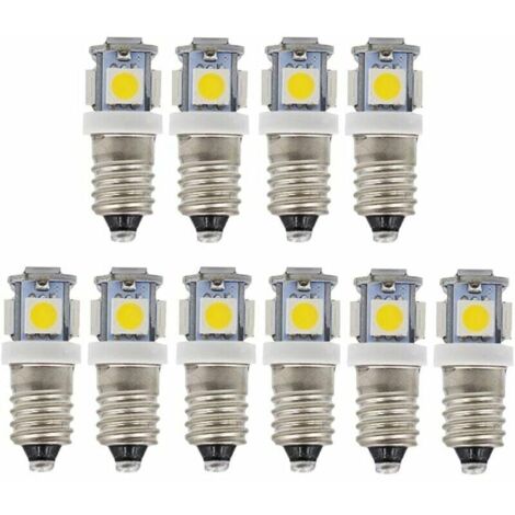 Ampoules LED E10 9 V blanc froid 5SMD 0,5 W (blanc froid, 9 V) Lot de 10
