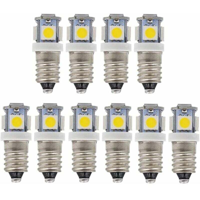 Lot de 10 ampoules LED E10 9 V blanc froid 5 SMD 0,5 W (blanc froid, 9 V)