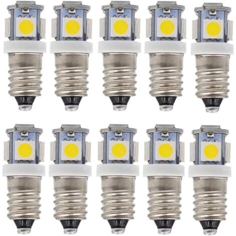 Ampoules LED E10 AC, 10 ampoules LED 12V blanc froid à 5 LED, culot à vis miniature E10 0,5 watt 50 lm (AC12V, blanc froid)-AquaForge