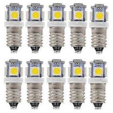 Ampoules LED E10 AC - 10 pièces 6V 5 lampes LED-E10 Miniature Vis 50Lm (AC 6V)