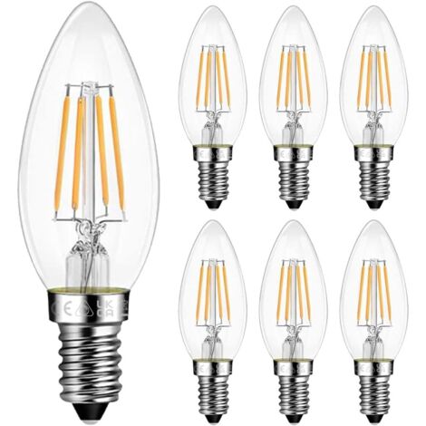 Ampoules LED E14 à intensité variable, 4 W (équivalent 40 W), culot à vis Edison (SES), filament transparent blanc chaud 2700 K - Lot de 6-AquaForge