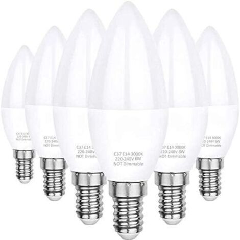 Ampoules LED E14, lumière blanche chaude 3000K, LED C37 6W (équivalent à une ampoule halogène de 60W), angle de faisceau de 360°, paquet de 6