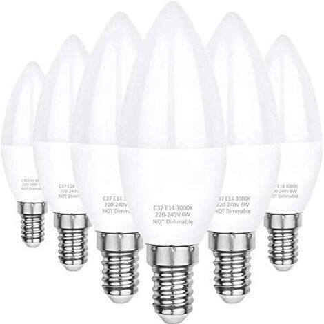 Ampoules LED E14, lumière blanche chaude 3000K, LED C37 6W (équivalent à une ampoule halogène de 60W), angle de faisceau de 360°, paquet de 6