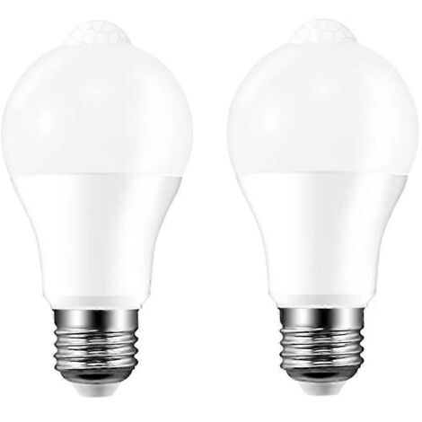 Ampoules LED E27 avec détecteur de mouvement, lot de 2, 220V, ampoule intelligente avec capteur crépusculaire pour porche, escaliers, garage, sécurité - 5W