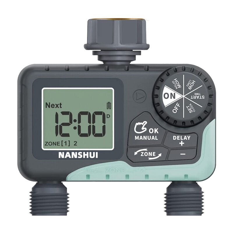Programmateur d'arrosage 2 Voies,Fonction Manuel, Automatique et Rapide,Utilisation Simple,avec Affichage LCD,Temps d'arrosage Flexible pour Le