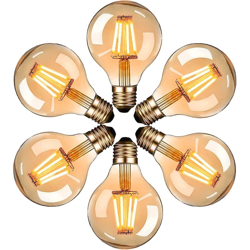 Ampoules LED Edison, Ampoule Vintage G80 E27 4W, Blanc Chaud 2700K, Ampoule Rétro à Filament,Non-Dimmable, Lot de 6