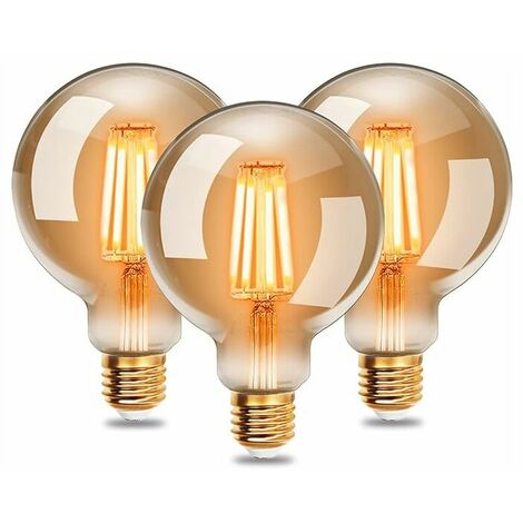 Ampoules LED Edison Vintage G95 E27, 4W, Blanc Chaud 2200K, Ampoule Rétro à Filament, Equivalent à Ampoule Incandescente 40W, Non-Dimmable, Lot de 3