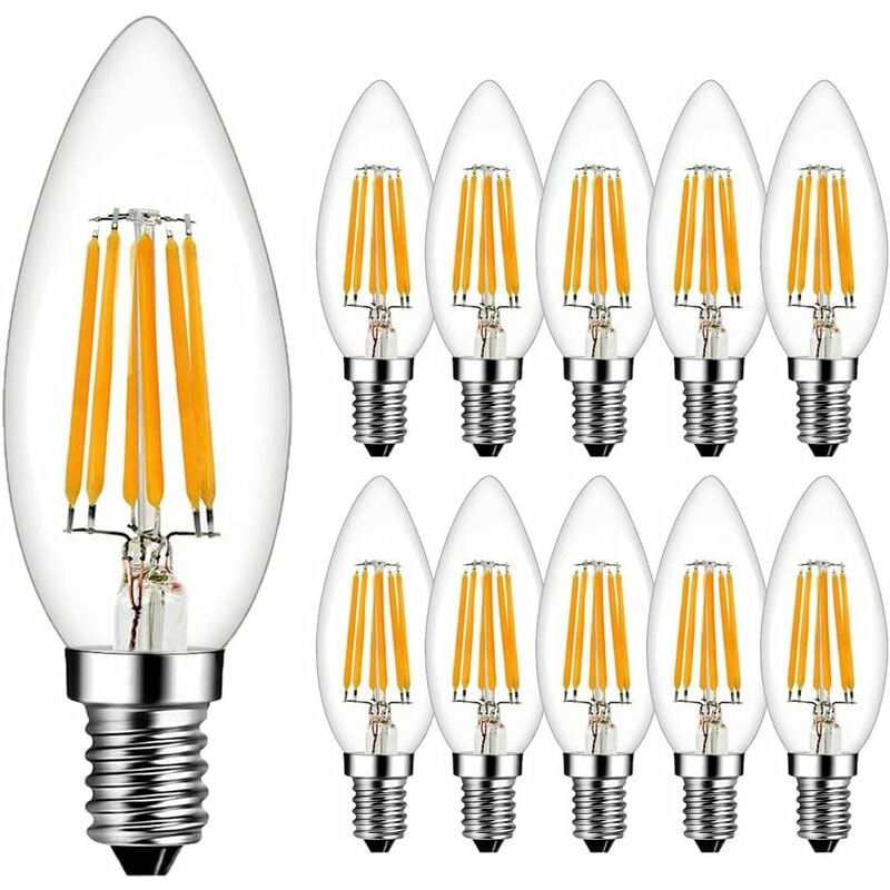 Ampoules LED Filament Flamme E14 6W Equivalent 60W Blanc Chaud 2700K 600LM Ampoule LED E14 Flamme Forme Bougie Ampoule Filament LED Flamme Bougie