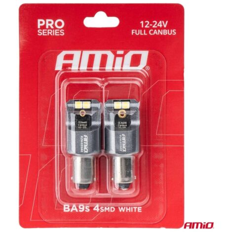 Ampoules LED FULL CANBUS PRO T4W BA9S 4x3030 SMD Blanc 12V 24V AMIO-03582