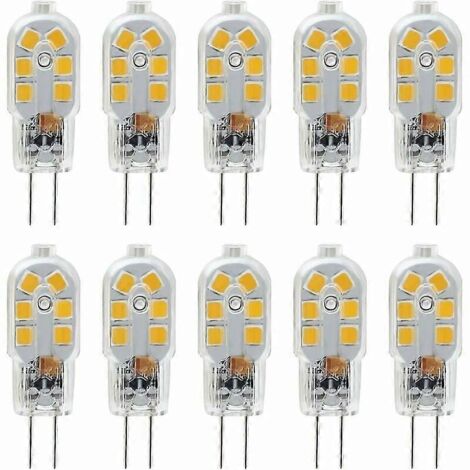 Ampoules LED G4 12V, 1W équivalent à une ampoule halogène de 10W, 200 lumens sans scintillement, lumière blanche chaude 3000K, angle de faisceau de 360 ​​degrés, non dimmable, paquet de 10.-AquaForge